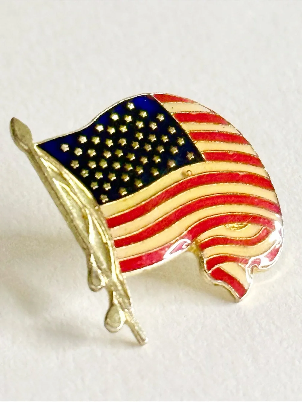 Vintage 49 Star American Flag Lapel Pin Enamel Gold Tone Cloisonne US 1959